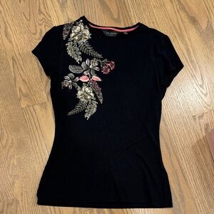 Ted Baker Black Top with Floral Embroidery